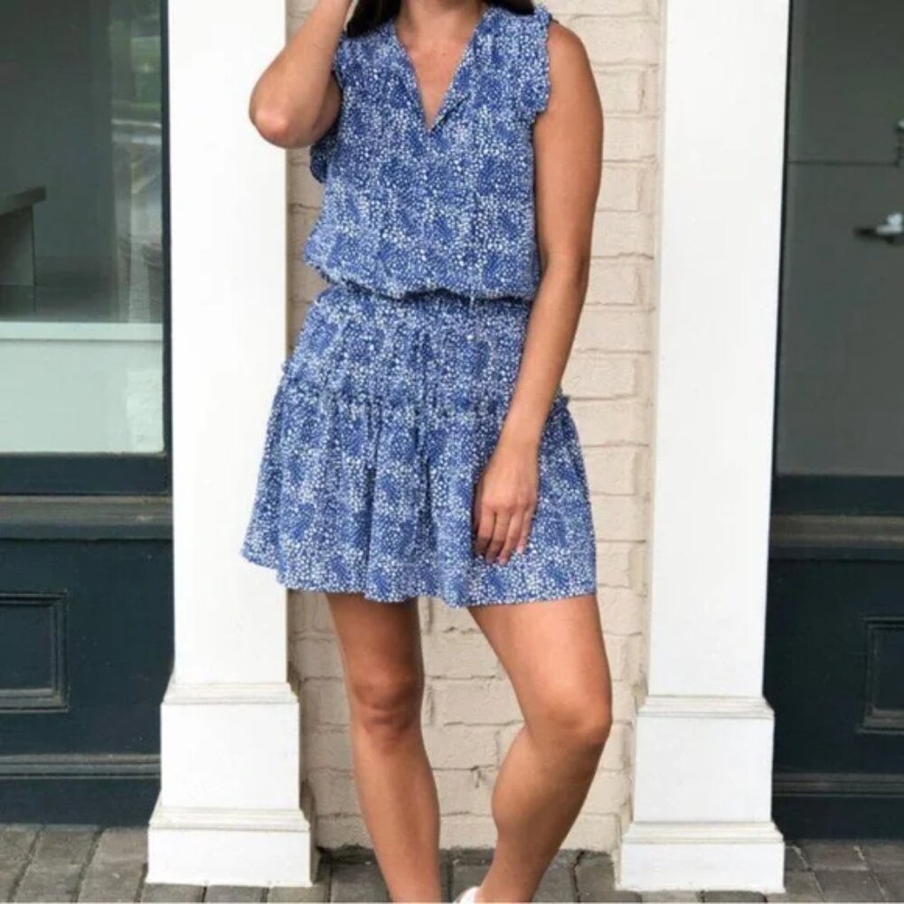 Ruffle Sleeve Mini PINCH ROSEMARY BLUE PRINT DRESS